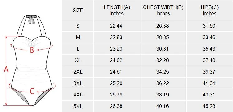 Personalized One-Piece Swimsuits for Women with Halter Neck size chart