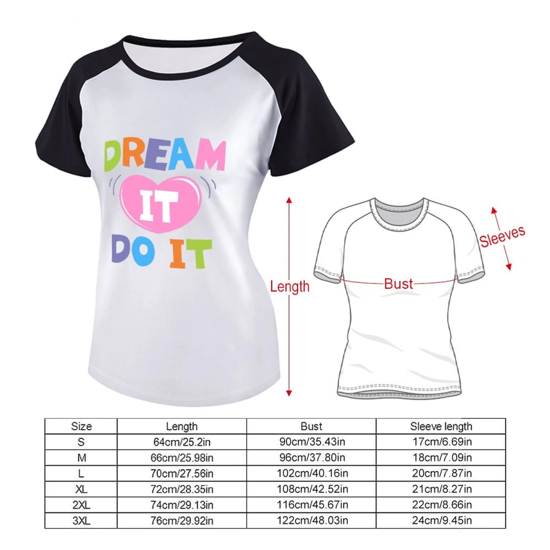 Personalized Direct Print T-Shirts for Her size chart