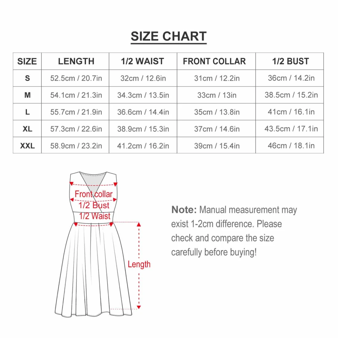 Personalized Sleeveless Dress for Women, Upload Your Design size chart