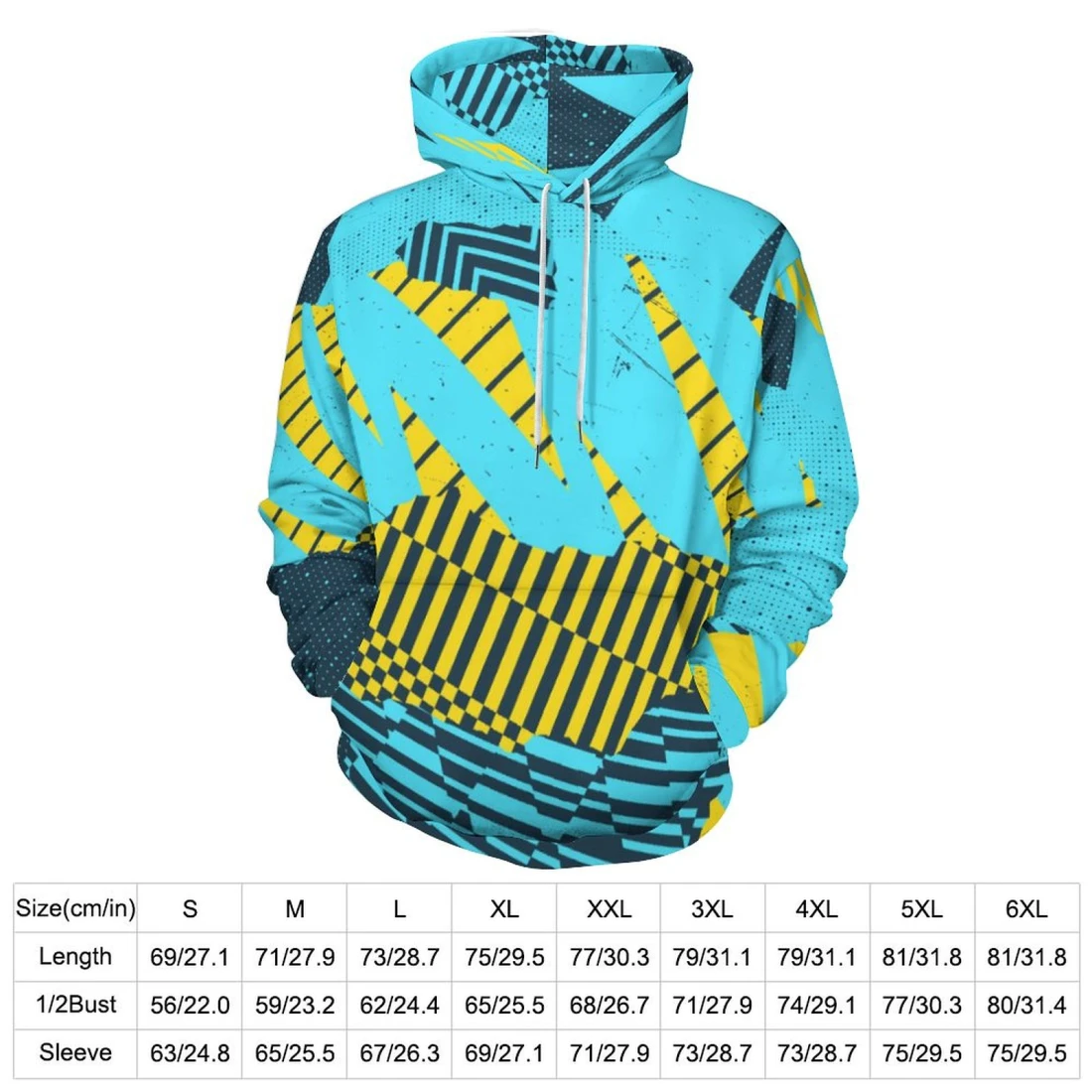 Personalized Hoodies: Unisex Loose-Fit All-Over Print Hoodie size chart