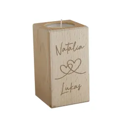 Personalised Wooden Block Tea Light Holder, Engraved Hearts Custom Name Candle Cube thumbnail 5