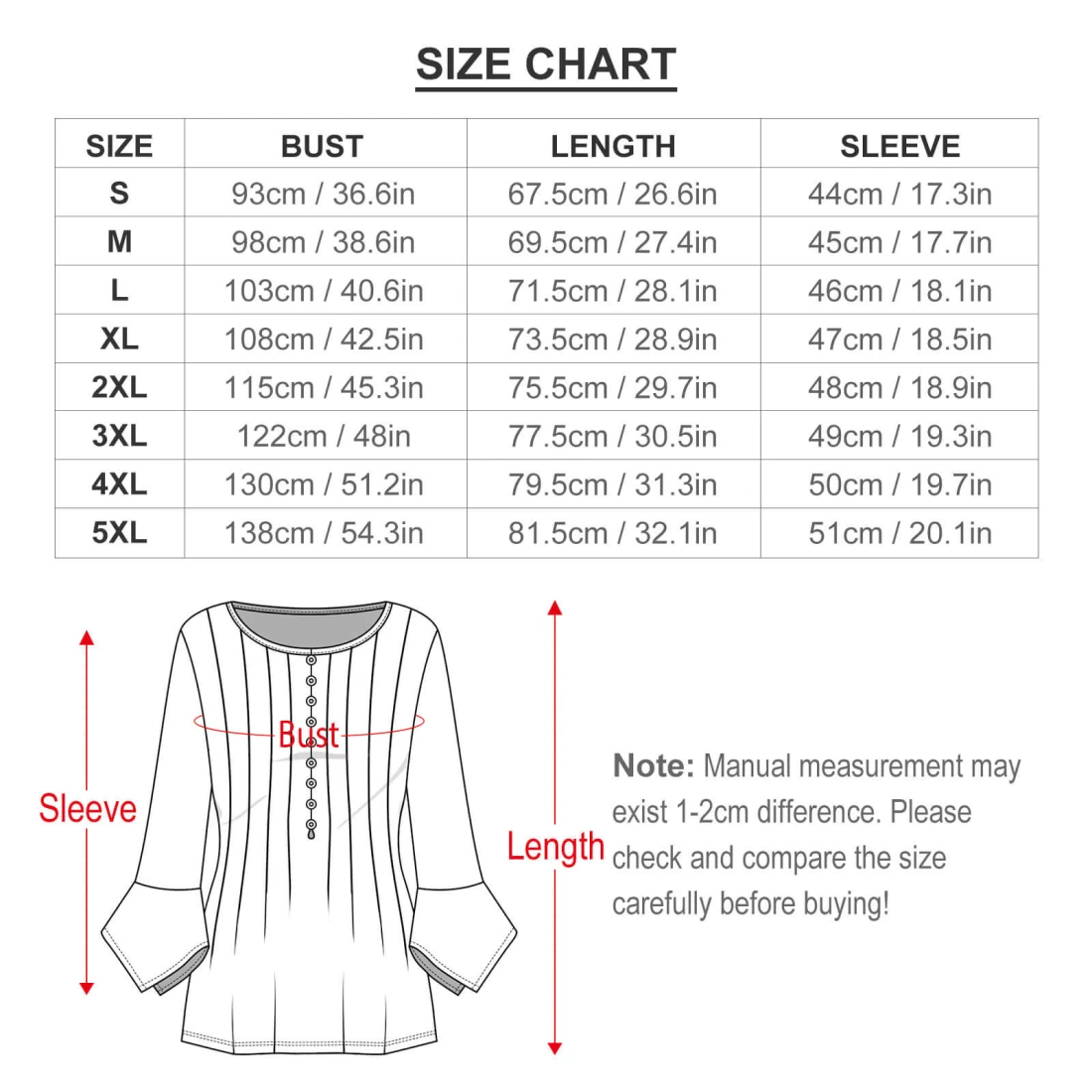 Personalized Ruffled Petal Top for Her, Custom Design size chart