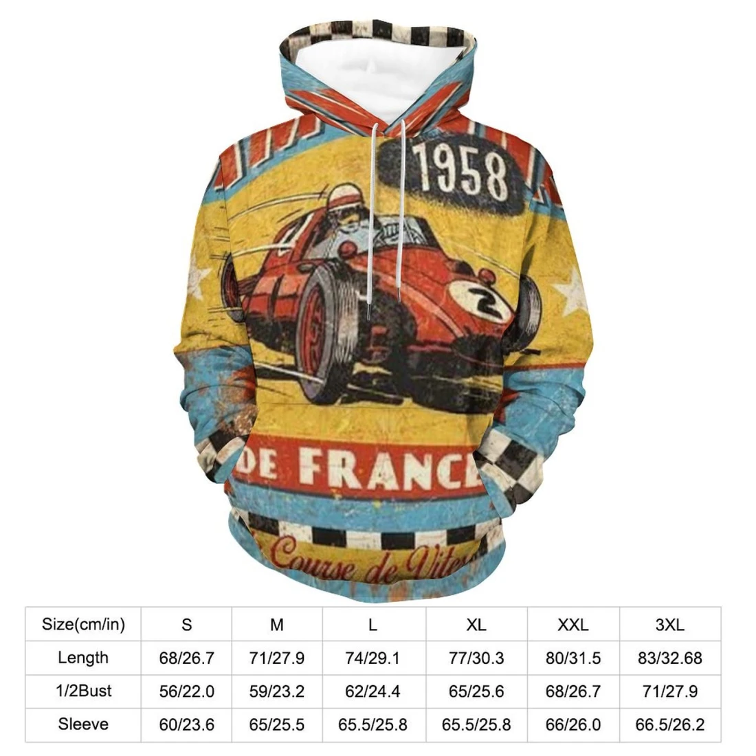 Personalized All Over Print Hoodie, Unisex Loose Fit size chart