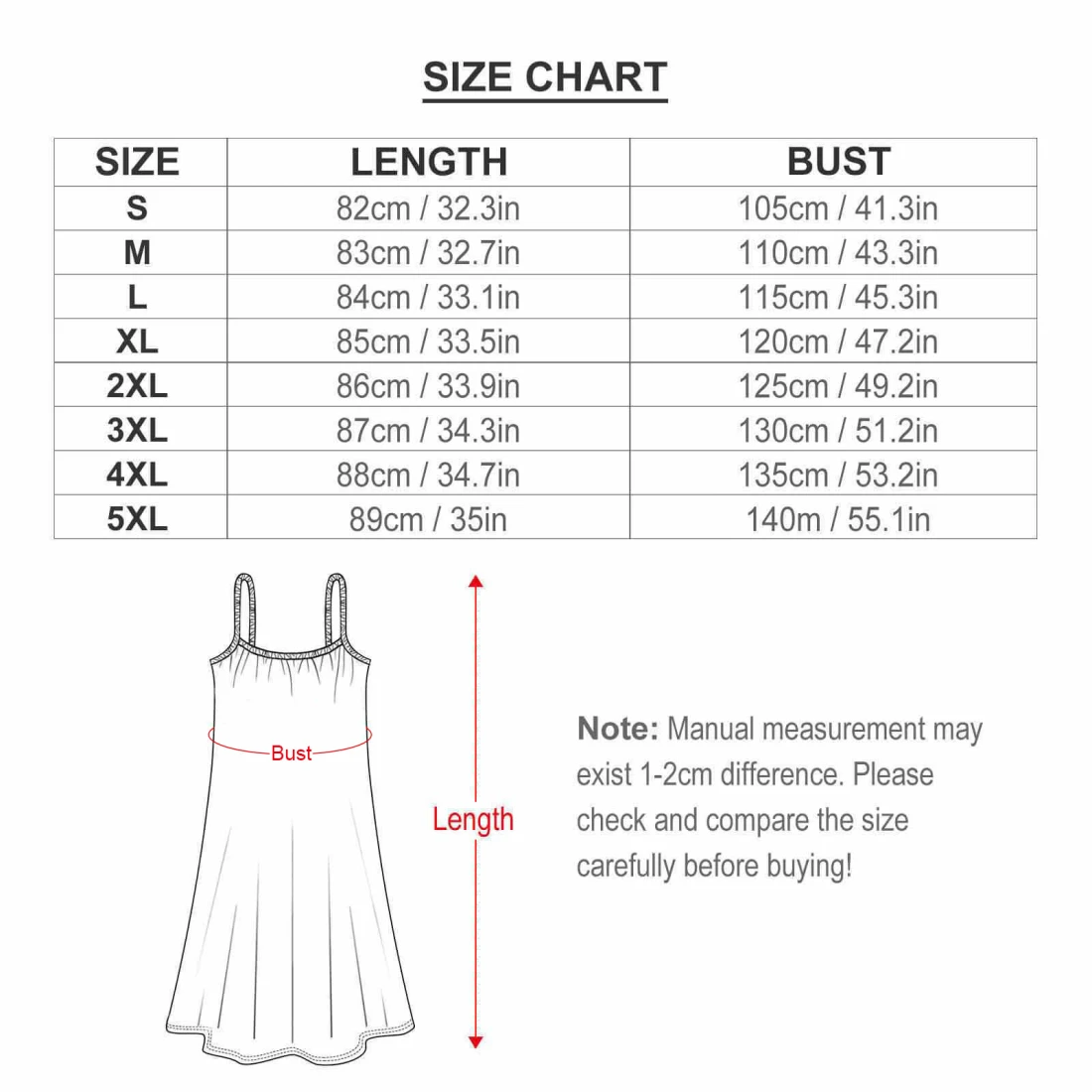 personalized strappy sleeveless dress with your custom design size chart
