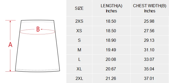 Personalized Long Tube Top for Women, Made With Your Design size chart