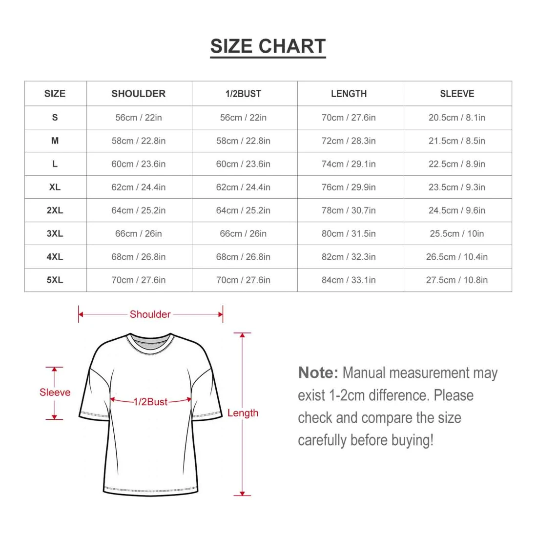 personalized all over t shirts for everyday wear size chart