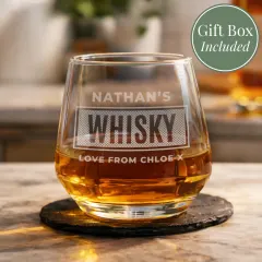 Personalised Whiskey Rum Gin Glass, Custom Engraved Drink Tumbler, Father's Day Gift for Him thumbnail 3