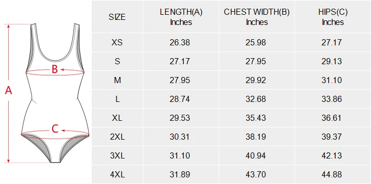 low back one piece swimsuit with your own custom design size chart