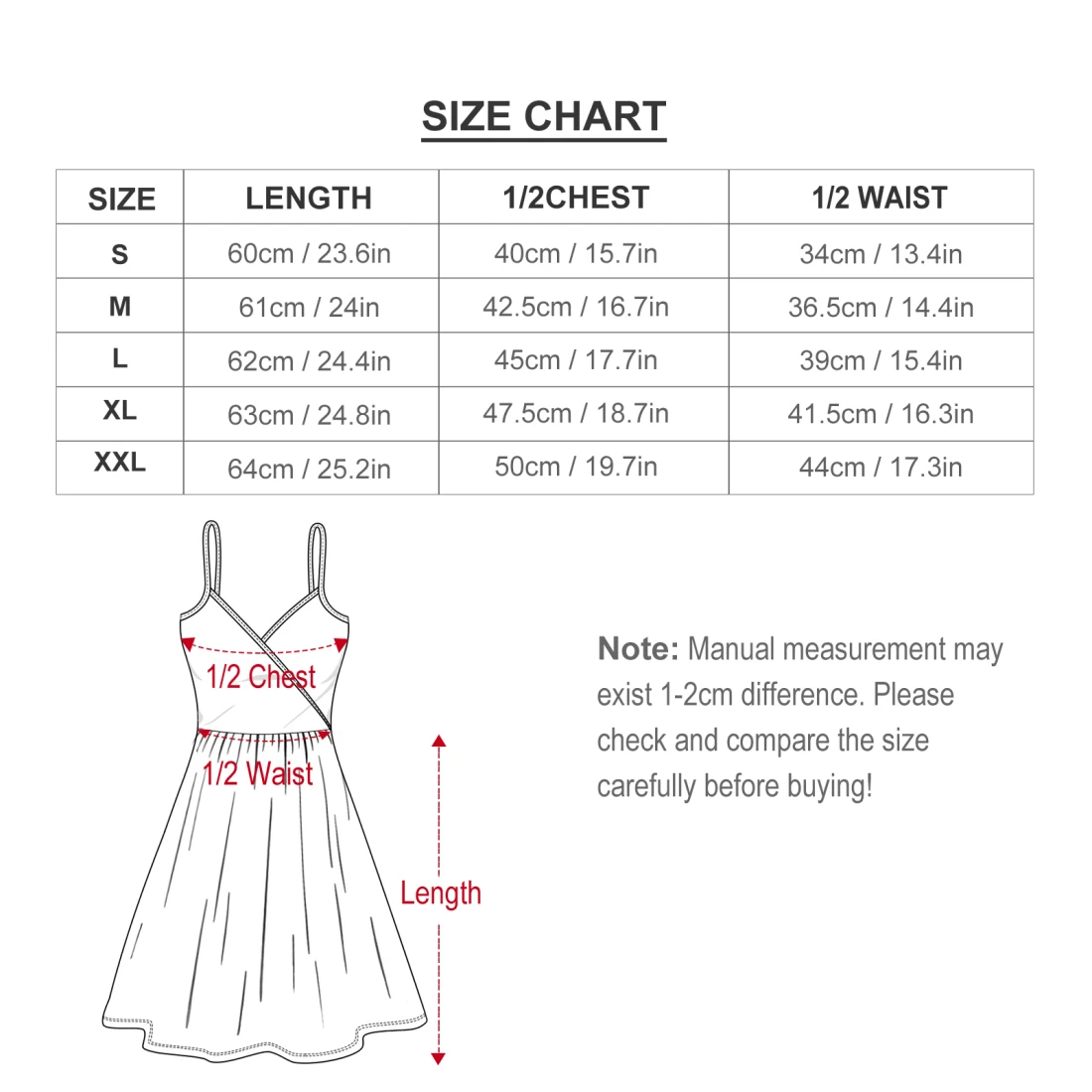 Personalized Sling Dress With Your Own Custom Design size chart