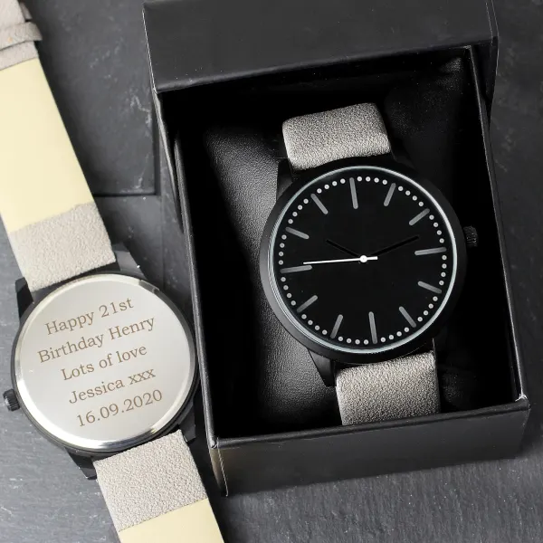Personalized Engraved Matt Black Rose Gold Watch, Stainless Steel Case, Gift for Him