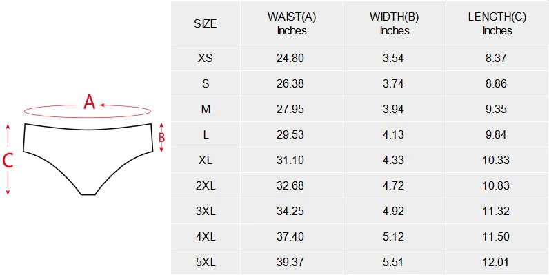 Personalized Underwears for Women: Custom All Over Print Briefs size chart