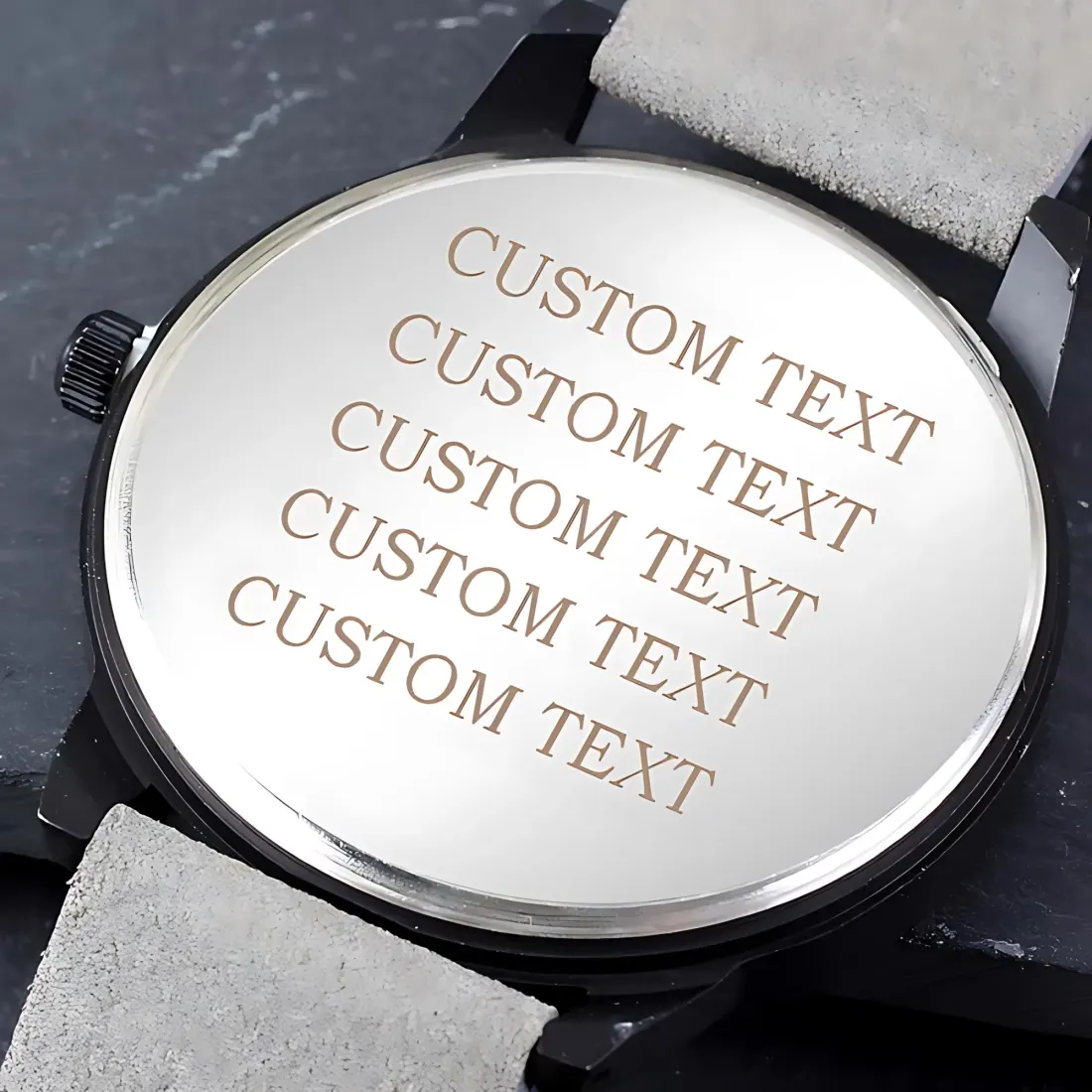 Personalized Engraved Matt Black Rose Gold Watch, Stainless Steel Case, Gift for Him — photo 2