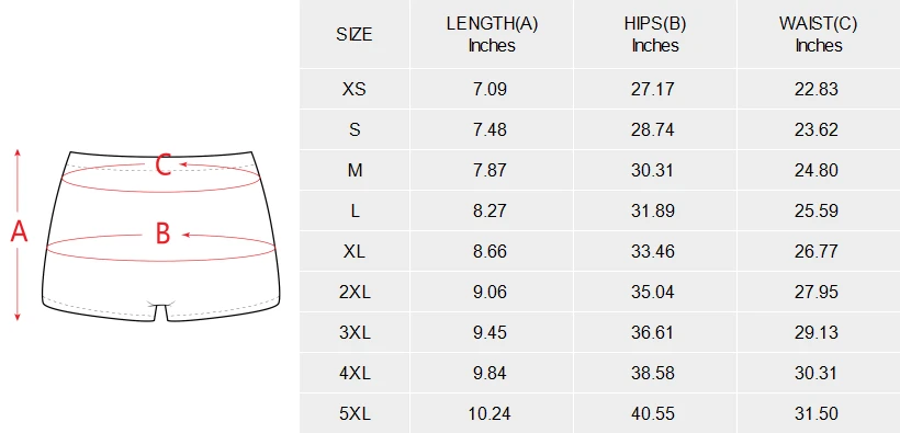 Personalized Boyshort Panties for Her with Your Custom Design size chart