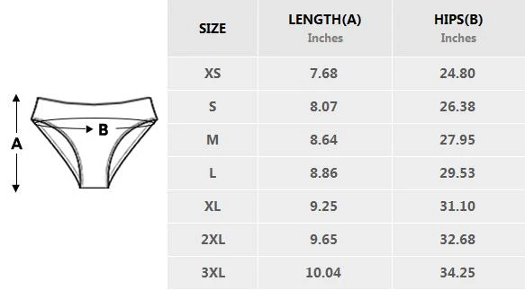 Personalized Hipster Panties for Her with Your Own Design size chart