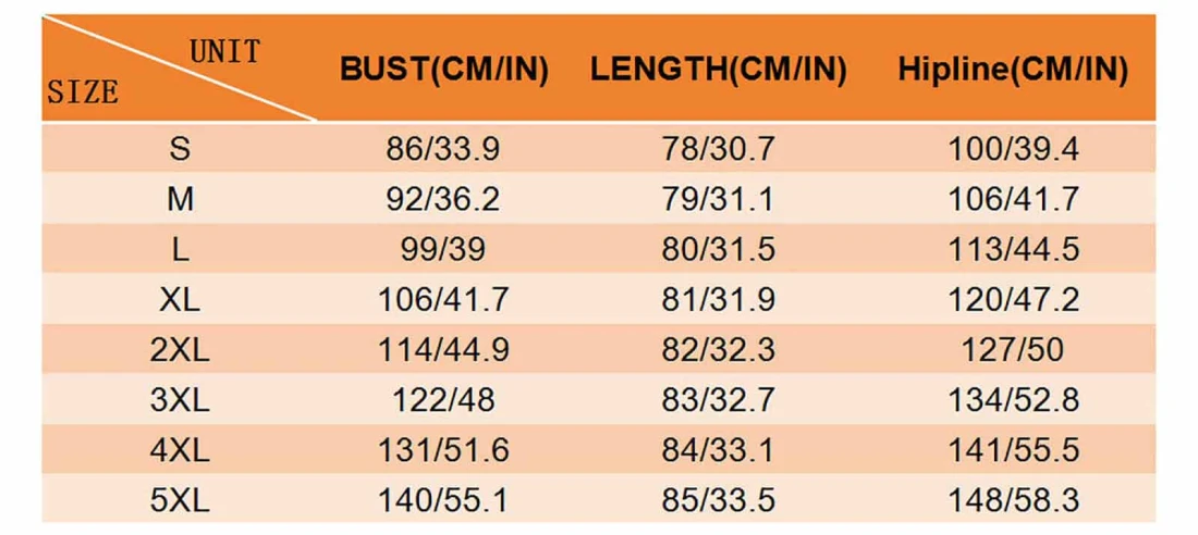 Bodycon Strapless Dress with Your Custom Design size chart