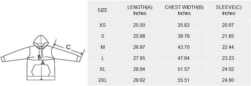 Personalized all over hoodie for women: upload your own design size chart
