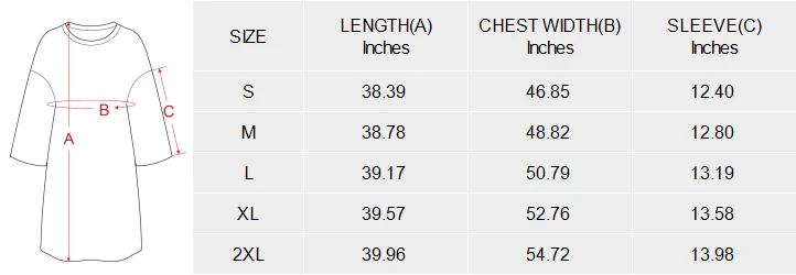 Personalized Pajamas: Women's Oversized Sleep Tee size chart