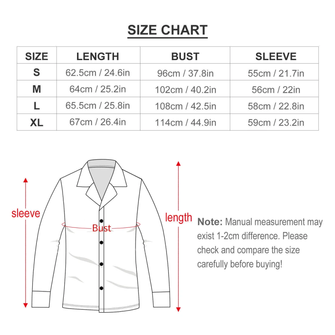 Personalized Long Pajama Set for Women, Custom Print size chart