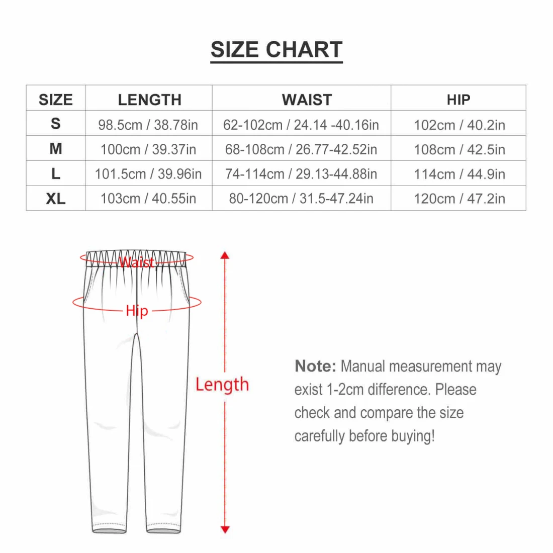 Personalized Long Pajama Set for Women, Custom Print size chart 2