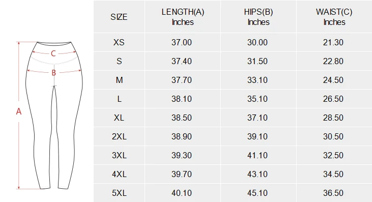 Personalized Leggings for Women: Wide Waist Yoga Cropped Style size chart