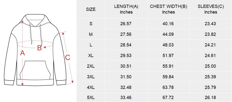 Personalized Flannel Hoodie for Women with Your Custom Design size chart