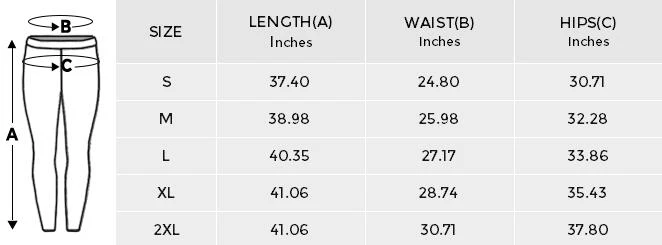 Personalized Leggings for Her: High-Waisted and Made to Order size chart