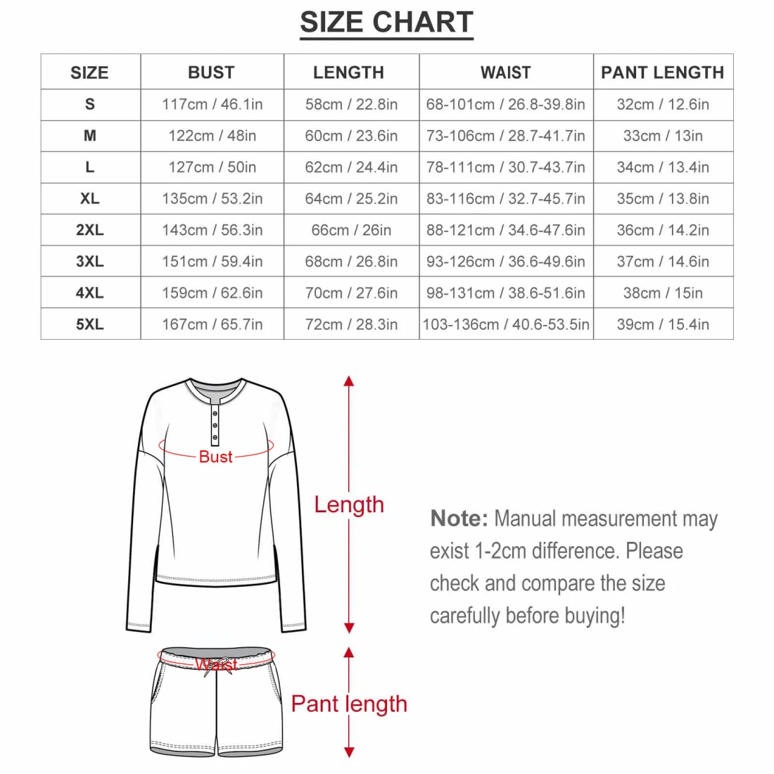 Personalized Pajama Sets for Women: Custom Design Upload size chart
