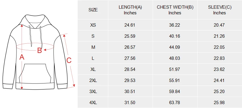 Personalized All Over Print Hoodie for Women size chart 2