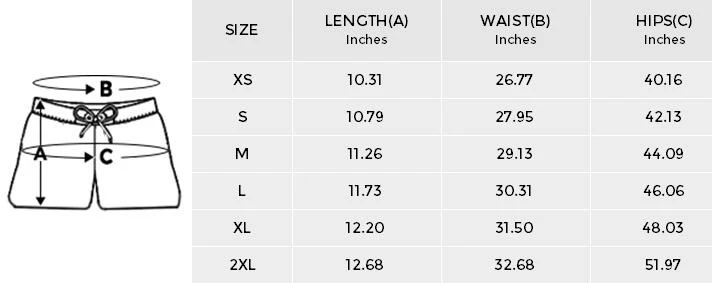 Personalized Beach Shorts for Women: Custom Design Upload size chart