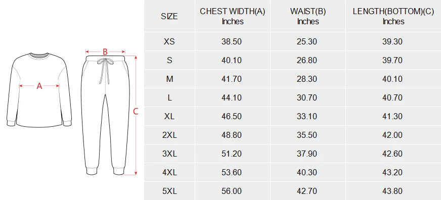 Personalized Pajama Sets for Women: Custom Tether Leg Binding Sets size chart
