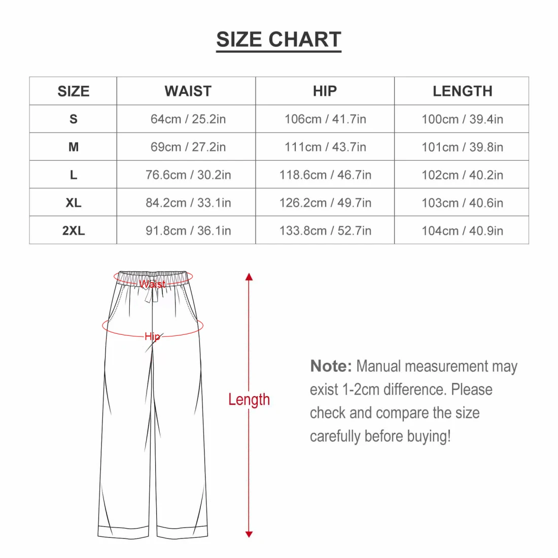 Camp Collar Pajama Set for Women with Button-Up Top and Pockets size chart 2