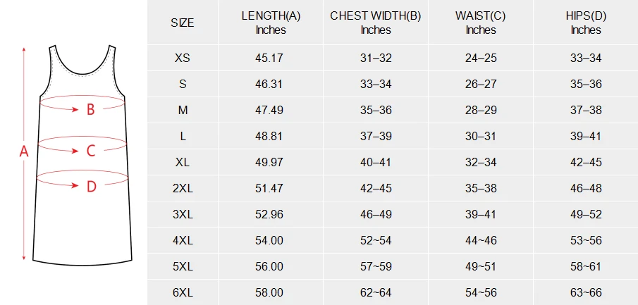 Sleeveless Open Fork Long Dress With Your Custom Design size chart