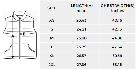 Personalized Padded Vest for Women, Warm Quilted Bomber Style size chart