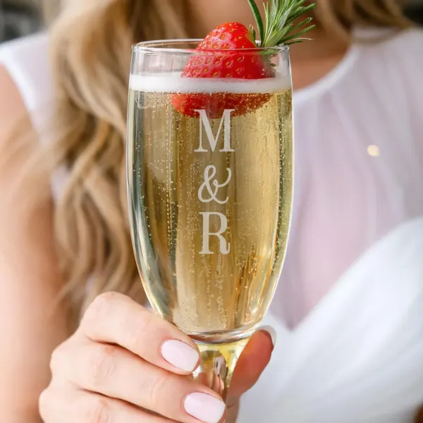 Personalized Couples Initials Champagne Flute, Engraved Wedding Toast Glass, Anniversary Gift