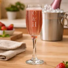 Personalized Couples Initials Champagne Flute, Engraved Wedding Toast Glass, Anniversary Gift thumbnail 2