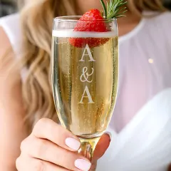 Personalized Couples Initials Champagne Flute, Engraved Wedding Toast Glass, Anniversary Gift thumbnail 3