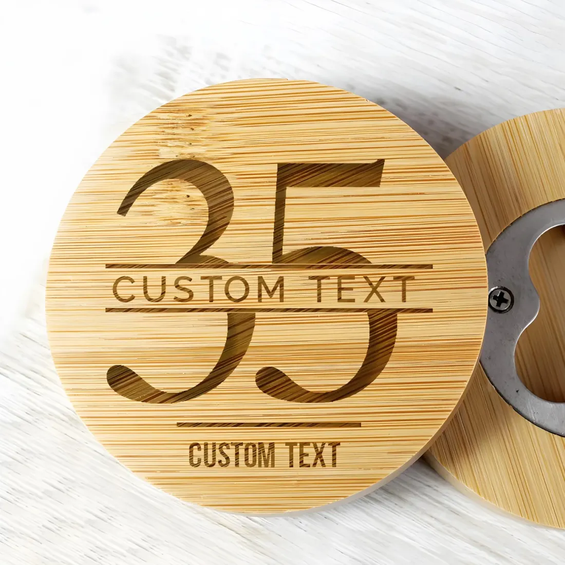 Custom Bamboo Coaster Bottle Opener, Personalized Name Age Milestone Gift — photo 2