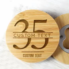 Custom Bamboo Coaster Bottle Opener, Personalized Name Age Milestone Gift thumbnail 2