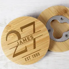 Custom Bamboo Coaster Bottle Opener, Personalized Name Age Milestone Gift thumbnail 6