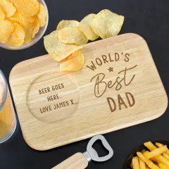 Personalized Wooden Tea and Biscuit Tray, Worlds Dad Gift, Serving Platter thumbnail 1