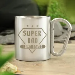 Super Dad Carabiner Mug, Custom Stainless Steel Camping Cup, Personalised Fathers Day Gift thumbnail 1