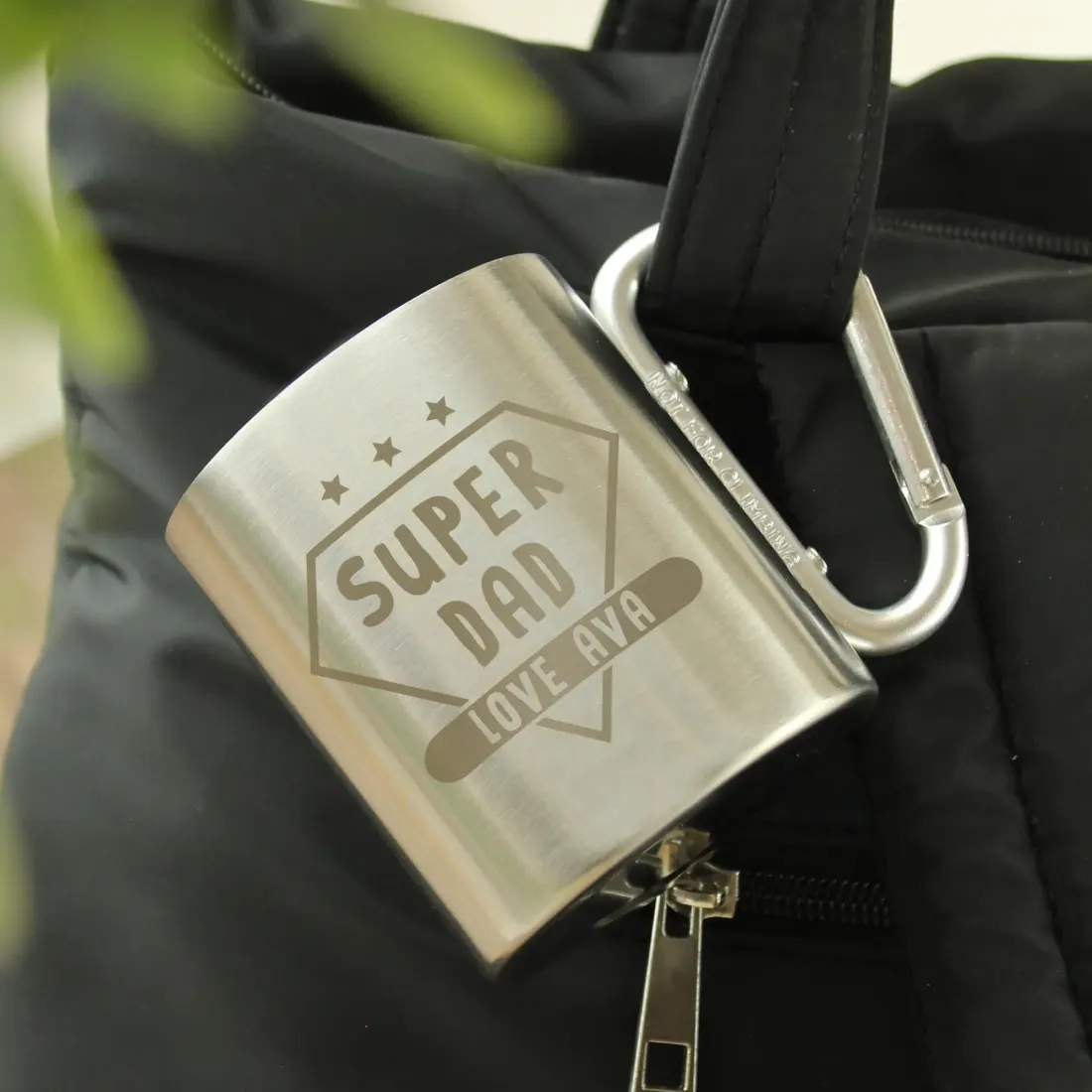 Super Dad Carabiner Mug, Custom Stainless Steel Camping Cup, Personalised Fathers Day Gift — photo 2