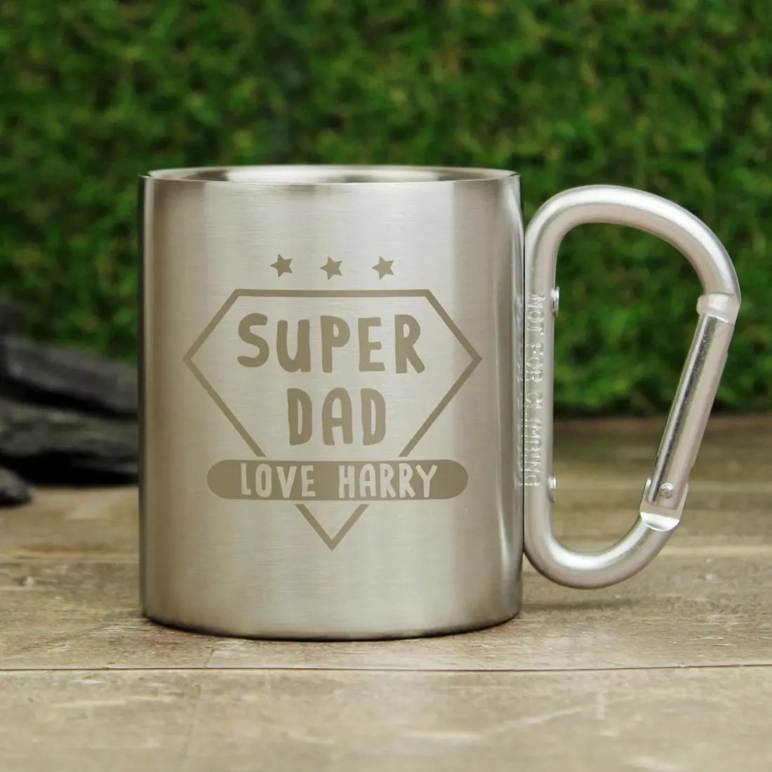 Super Dad Carabiner Mug, Custom Stainless Steel Camping Cup, Personalised Fathers Day Gift — photo 3
