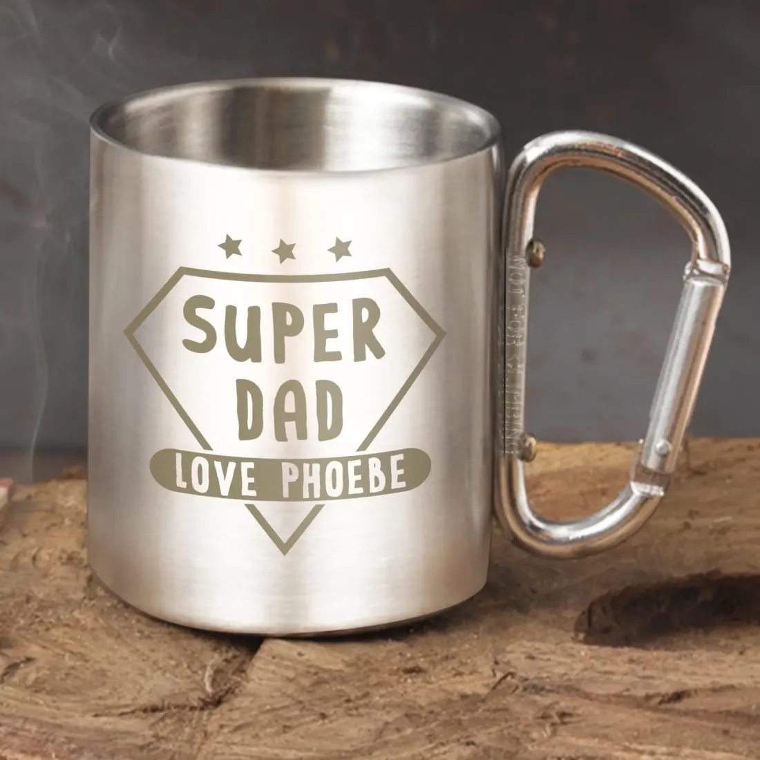 Super Dad Carabiner Mug, Custom Stainless Steel Camping Cup, Personalised Fathers Day Gift — photo 4
