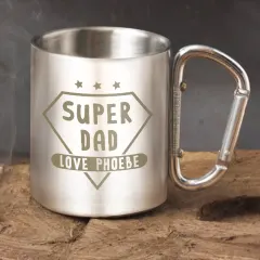 Super Dad Carabiner Mug, Custom Stainless Steel Camping Cup, Personalised Fathers Day Gift thumbnail 4