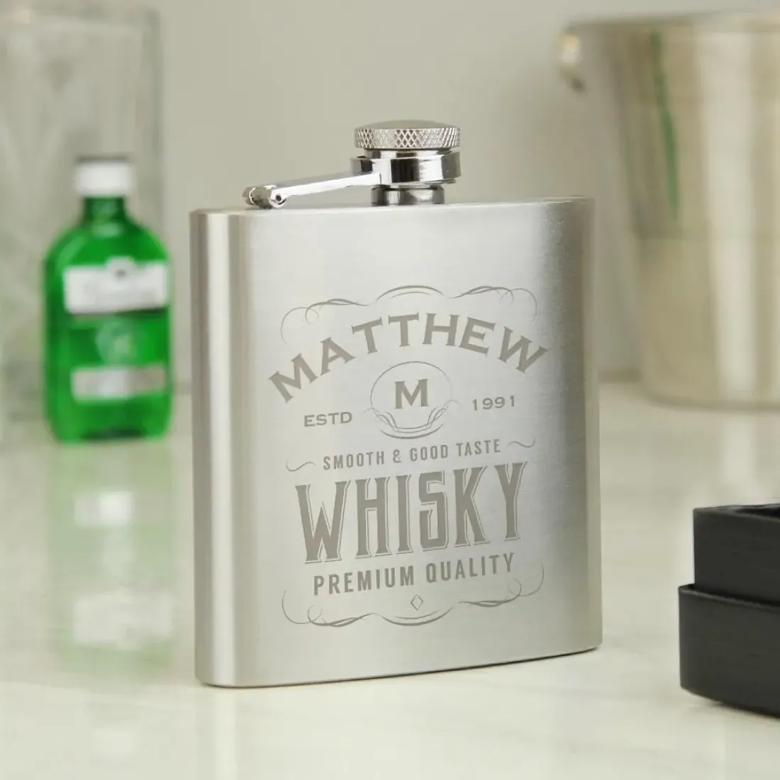 Engraved Stainless Steel Hip Flask, Custom Monogram Whiskey Flask for Men, Groomsmen Gift — photo 2