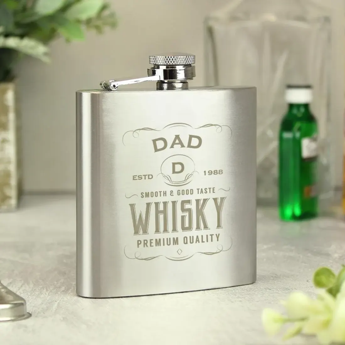 Engraved Stainless Steel Hip Flask, Custom Monogram Whiskey Flask for Men, Groomsmen Gift — photo 4