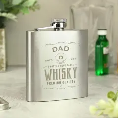 Engraved Stainless Steel Hip Flask, Custom Monogram Whiskey Flask for Men, Groomsmen Gift thumbnail 4