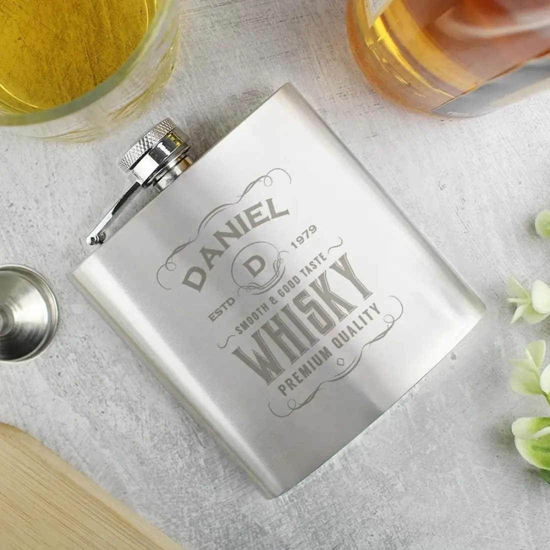 Engraved Stainless Steel Hip Flask, Custom Monogram Whiskey Flask for Men, Groomsmen Gift — photo 5