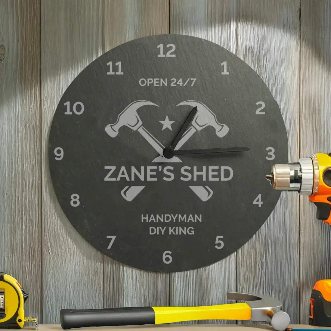 Personalized Tool Slate Clock, Engraved Dad Shed Gift, Workshop Decor Gift for Him — photo 5